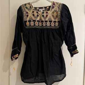 Santa Marguerite Black Blouse with Embroidered Design